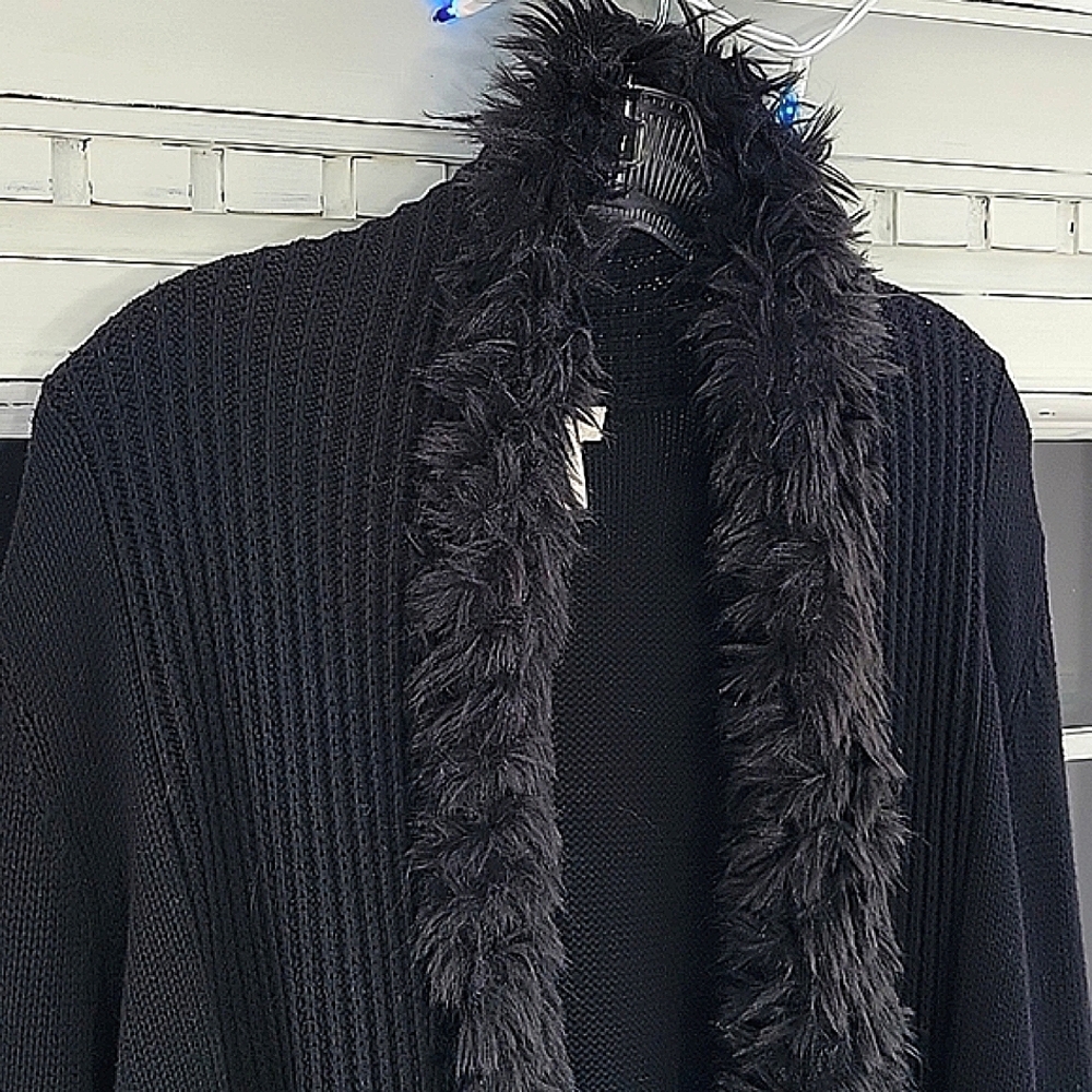 Chico's black sweater with faux fur
